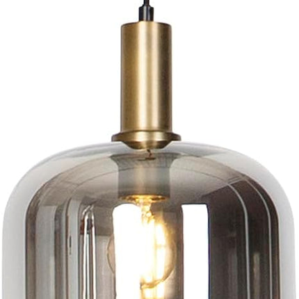 Modern Glass Pendant Light, Smoke Grey Shade with Brass Fixture (2pcs Pack), Single Hanging Lamp, Designable hanging lights for bedroom, dinning, hotels, resorts