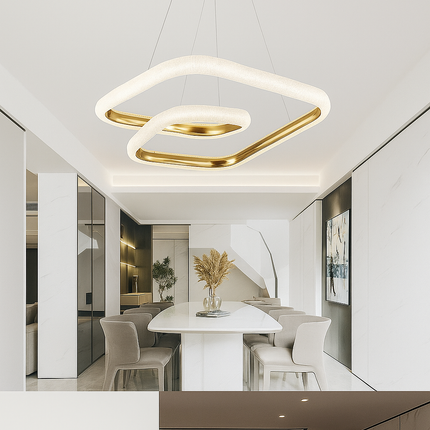 Modern LED Geometric Pendant Light – Intertwined Loop Chandelier in White/Silver/Gold Finish for Dining Room or Living Space