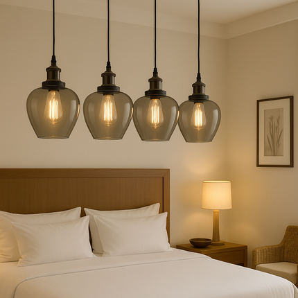 Modern Apple Shape Smoke Glass Pendant Light (2Pcs Pack) – Elegant Hanging Lamp with Edison Bulb for Bedroom, Living Room, or Hotel Decor (200MM, 250MM, 300MM)