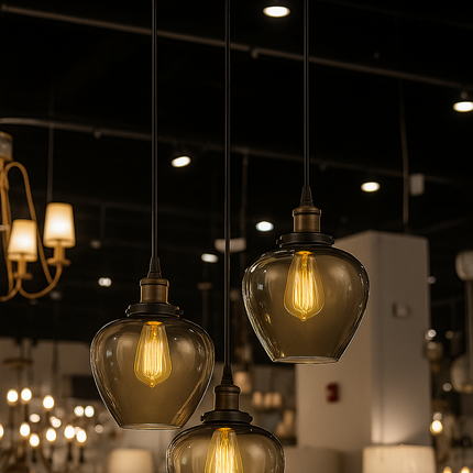 Modern 3-Light Smoky Apple Shape Glass Pendant Chandelier – Black Finish, Adjustable Hanging