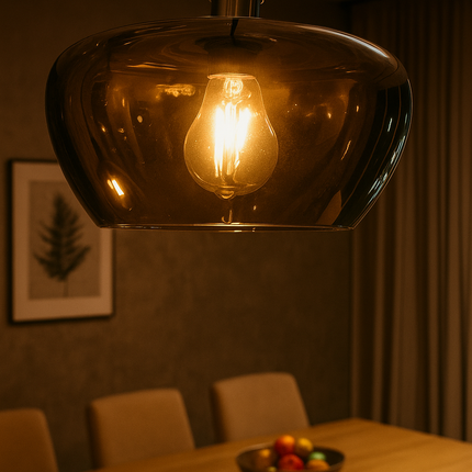 Smokey Glass Pendant Light for Dining Room – Modern Hanging Light with Warm Glow
