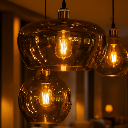 Smokey Glass Pendant Light for Dining Room – Modern Hanging Light with Warm Glow