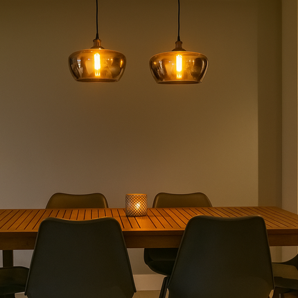 Smokey Glass Pendant Light for Dining Room – Modern Hanging Light with Warm Glow