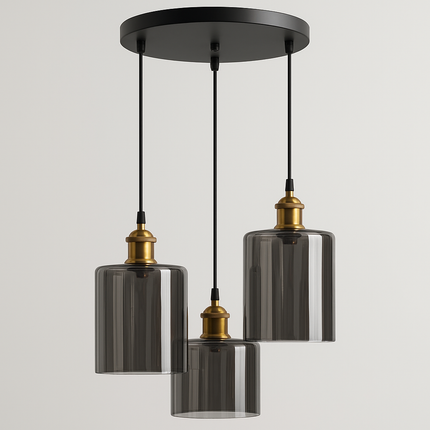 3-Light Smokey Glass Pendant Lamp – Modern Ceiling Fixture with Smokey Finish