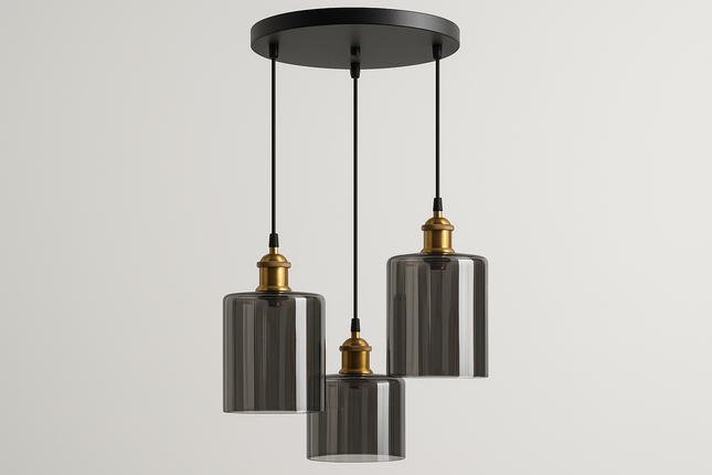 3-Light Smokey Glass Pendant Lamp – Modern Ceiling Fixture with Smokey Finish