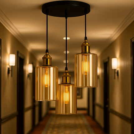 3-Light Clear Ribbed Glass Pendant Light – Modern Ceiling Fixture with Gold Finish