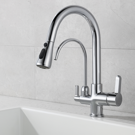 Kitchen Faucet with Pull-Down Sprayer and Filter Tap – Dual Handle Mixer