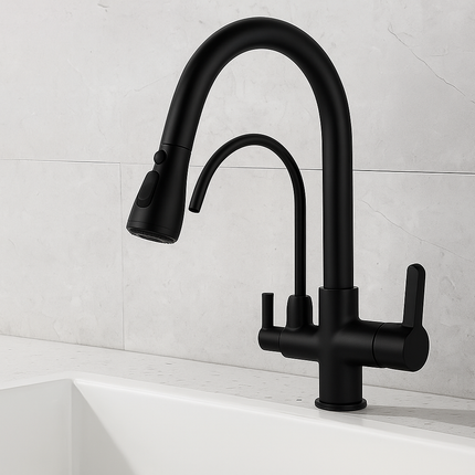 Kitchen Faucet with Pull-Down Sprayer and Filter Tap – Dual Handle Mixer