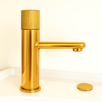 Minimalist Basin Faucet – Cylindrical Body with Textured Top Handle