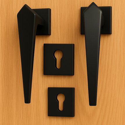 Modern Black Aluminum Door Handle Set with Keyhole | (2Pcs Pack) Matte Finish Entry Handle | Full Set