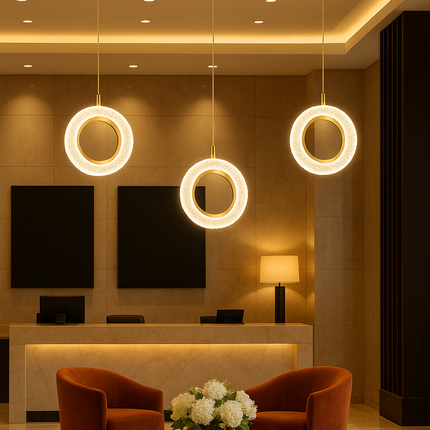 Modern LED Ring Pendant Light (2pcs Pack) – Crystal Glow Chandelier for Hotels & Luxury Spaces