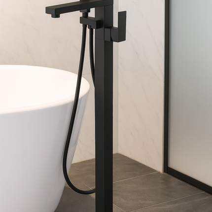 Luxury Freestanding Bathtub Faucet with Hand Shower – Modern Floor Mount Tap