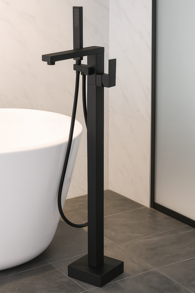 Luxury Freestanding Bathtub Faucet with Hand Shower – Modern Floor Mount Tap
