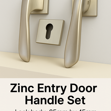Modern Zinc Alloy Door Handle Set with Keyhole | (2Pcs Pack) Brushed Finish | Full Set