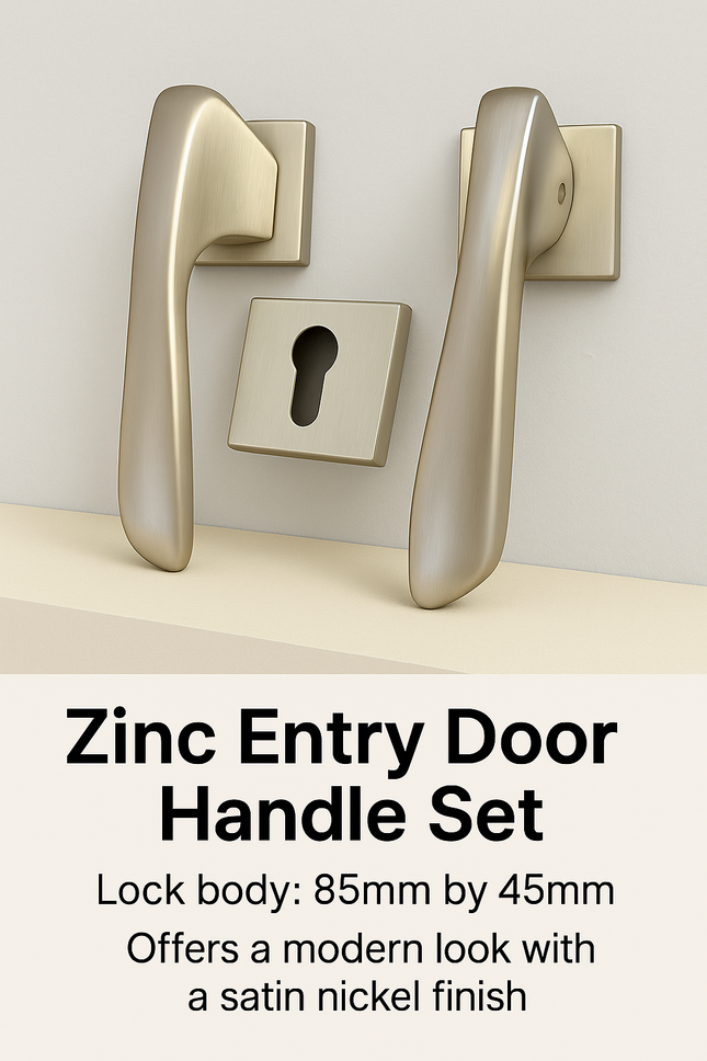 Modern Zinc Alloy Door Handle Set with Keyhole | (2Pcs Pack) Brushed Finish | Full Set