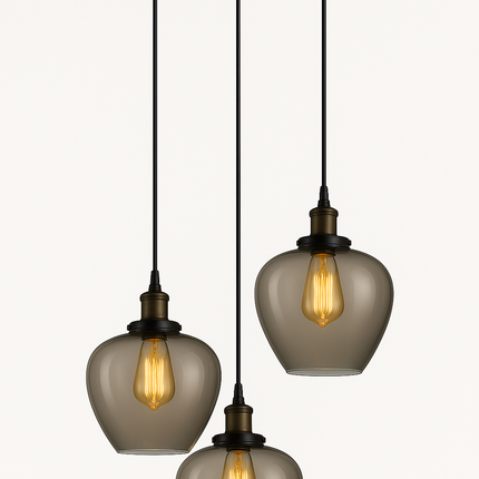 Modern 3-Light Smoky Apple Shape Glass Pendant Chandelier – Black Finish, Adjustable Hanging