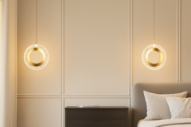 Modern LED Ring Pendant Light (2pcs Pack) – Crystal Glow Chandelier for Hotels & Luxury Spaces