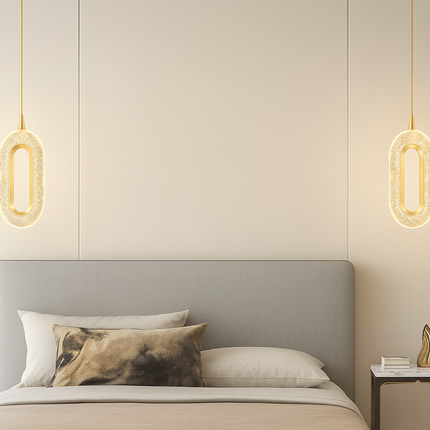 Modern Oval Crystal Pendant Light (2pcs Pack) – Warm Glow Hanging Light for Bedroom or Living Room