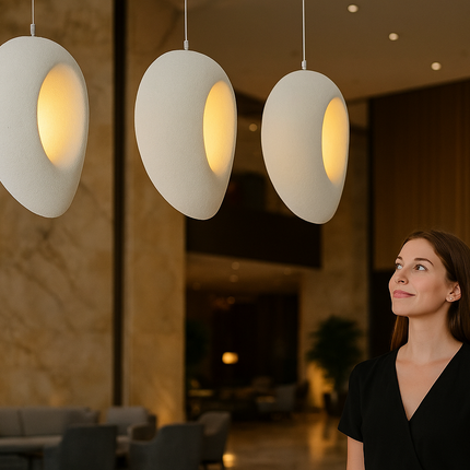 Modern Oval Pendant Light – Minimalist Textured White Ceiling Lamp for Living Room, Corner Lighting, or TV Area | Soft Ambient Glow | E27 Bulb Compatible