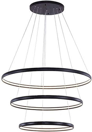 Modern Black 3-Ring LED Pendant Chandelier – Adjustable Circular Ceiling Light for Living, Dining, and Office