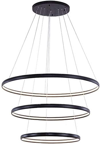 Modern Black 3-Ring LED Pendant Chandelier – Adjustable Circular Ceiling Light for Living, Dining, and Office