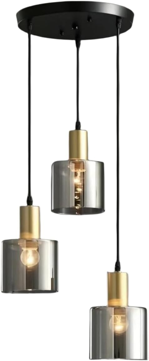 Pendant Light, Smoke Gray Glass Pendant Light, Modern Glass 3 Hanging Light Chandelier for Living Room Dining Room Bedroom Kitchen Island (Smoke Gray)