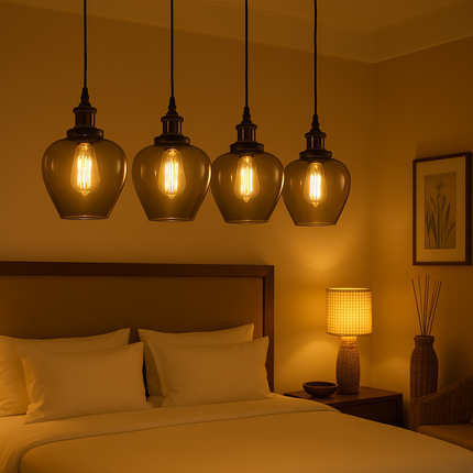 Modern Apple Shape Smoke Glass Pendant Light (2Pcs Pack) – Elegant Hanging Lamp with Edison Bulb for Bedroom, Living Room, or Hotel Decor (200MM, 250MM, 300MM)