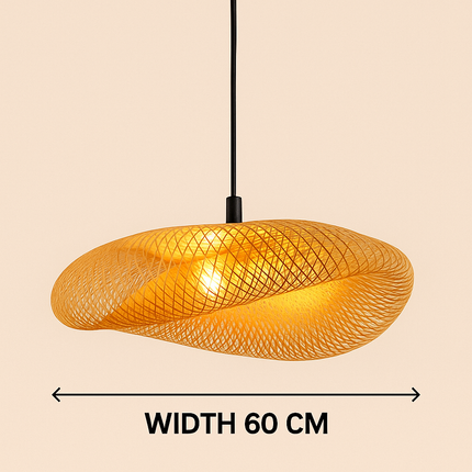 Modern Handwoven Bamboo Pendant Light – Sculptural Rattan Ceiling Lamp (60 CM Width)