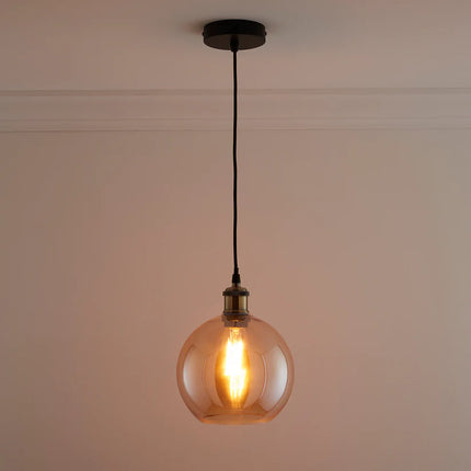 1 light Hanging Glass Ceiling Pendant (2pcs Pack) with Filament Bulb 3 Colors Available Amber, Smokey Grey and Clear