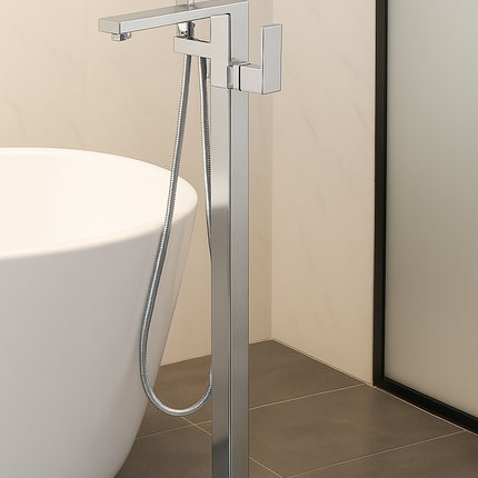 Luxury Freestanding Bathtub Faucet with Hand Shower – Modern Floor Mount Tap
