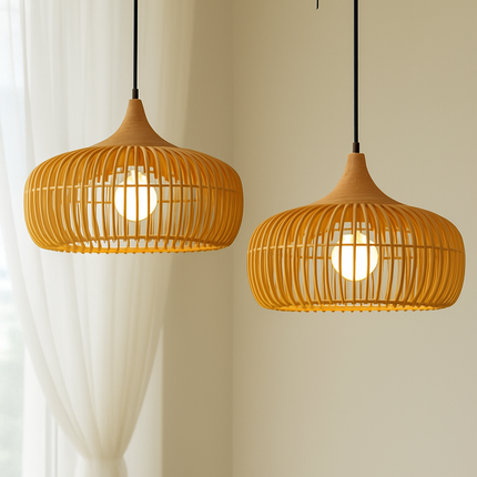 Natural Bamboo Pendant Light – Modern Handmade Ceiling Lamp for Dining, Living Room, or Café