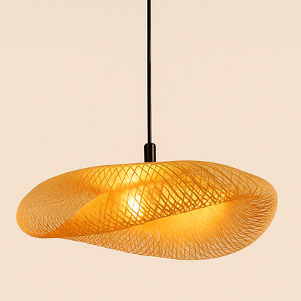 Modern Handwoven Bamboo Pendant Light – Sculptural Rattan Ceiling Lamp (60 CM Width)