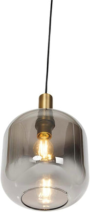 Modern Glass Pendant Light, Smoke Grey Shade with Brass Fixture (2pcs Pack), Single Hanging Lamp, Designable hanging lights for bedroom, dinning, hotels, resorts