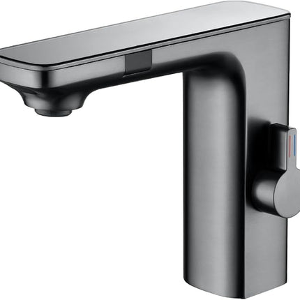 Faucet/Tap,Smart LCD Sensor Basin Faucet, Digital Display Screen Hot and Cold Water Mixer Tap, Brass Deck Mounted Touchless Bathroom Sink Faucet, (Gunmental Grey)