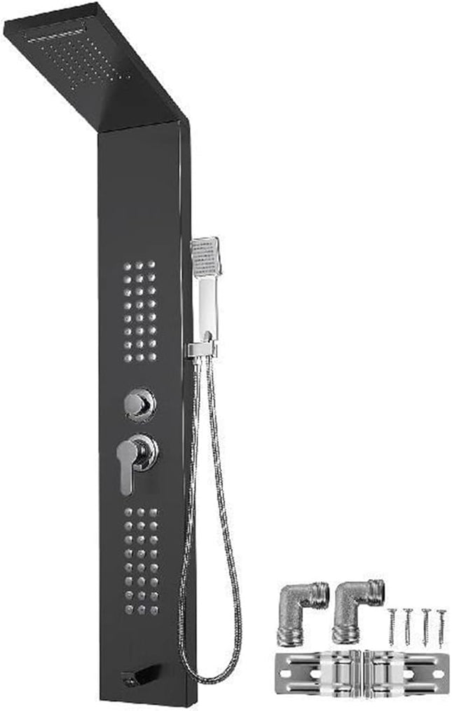 Brushed Nickel Shower System Stainless Steel Shower Panel Tower System 5 In 1 Shower Column Overhead Shower Rain Shower Column Steel Hydromassage Waterfall Hand Shower Rustproof and Durable