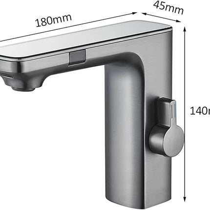 Faucet/Tap,Smart LCD Sensor Basin Faucet, Digital Display Screen Hot and Cold Water Mixer Tap, Brass Deck Mounted Touchless Bathroom Sink Faucet, (Gunmental Grey)