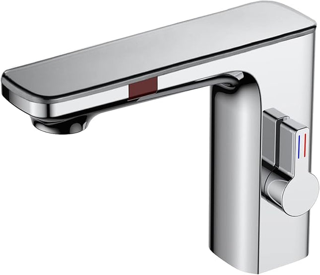 Faucet/Tap,Smart LCD Sensor Basin Faucet, Digital Display Screen Hot and Cold Water Mixer Tap, Brass Deck Mounted Touchless Bathroom Sink Faucet (Chrome)