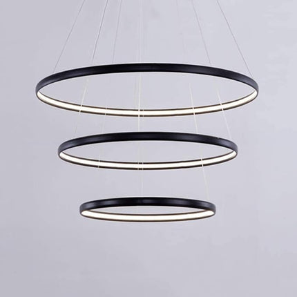 Modern Black 3-Ring LED Pendant Chandelier – Adjustable Circular Ceiling Light for Living, Dining, and Office