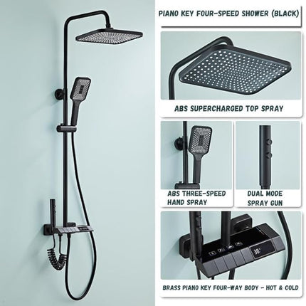 Thermostatic Shower System with Digital Display 4-in-1 with Digital Display – Rainfall Head, Handheld, Spray Gun & Tap