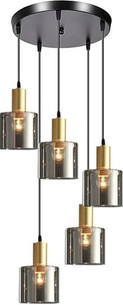 Pendant Light, Smoke Gray Glass Pendant Light, Modern Glass 5 Hanging Light Chandelier for Living Room Dining Room Bedroom Kitchen Island (Smoke Gray)