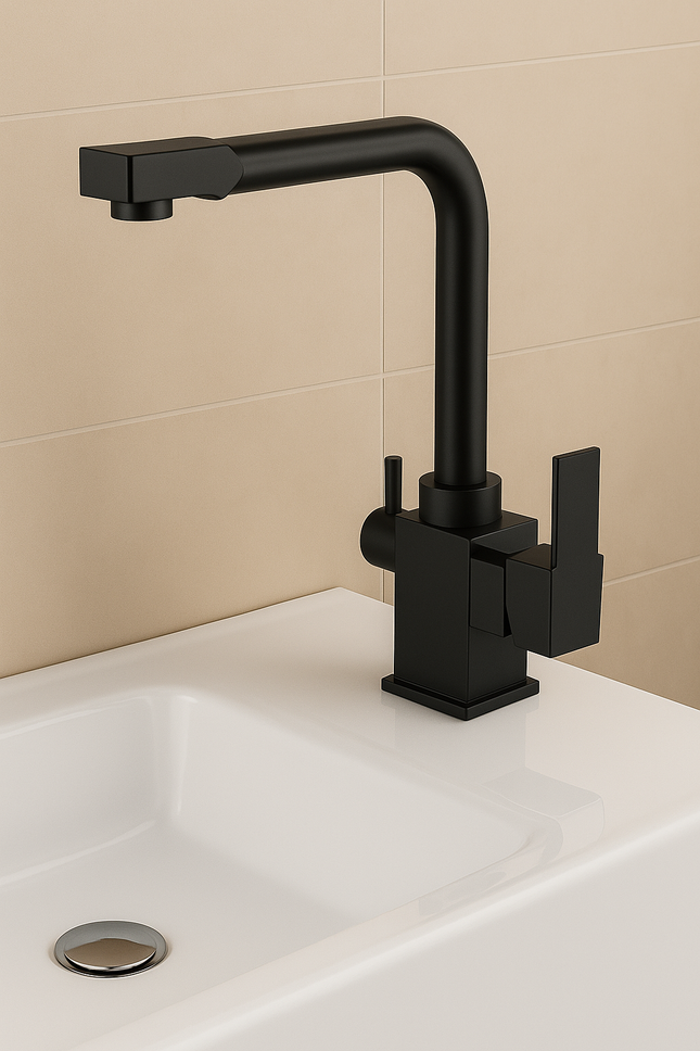 Matte Black Kitchen & Bathroom Mixer Faucet – Dual Function Square Design