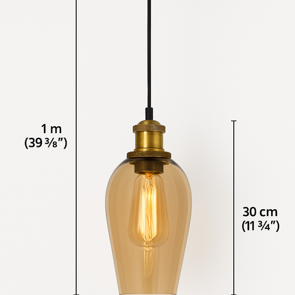 Amber Glow Modern Pendant Light – Vintage T Bulb with Sleek Black Finish