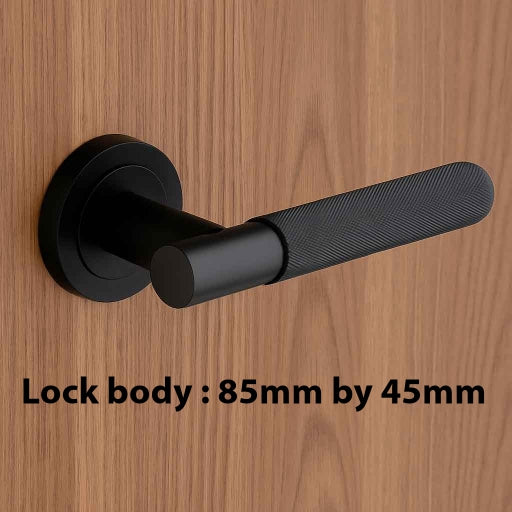 Modern Black Aluminum Door Handle – (2Pcs Pack) Knurled Grip, Sleek Matte Finish | Full Set