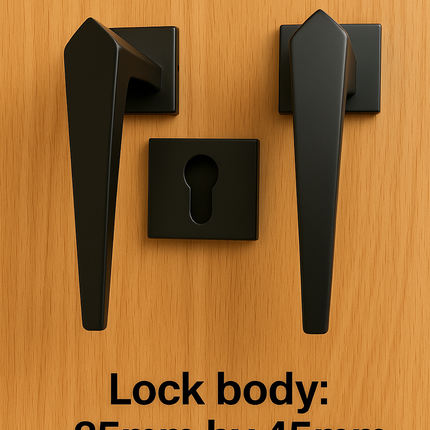 Modern Black Aluminum Door Handle Set with Keyhole | (2Pcs Pack) Matte Finish Entry Handle | Full Set