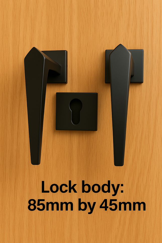Modern Black Aluminum Door Handle Set with Keyhole | (2Pcs Pack) Matte Finish Entry Handle | Full Set