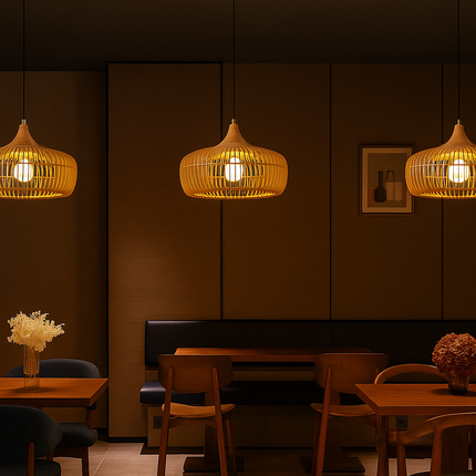 Natural Bamboo Pendant Light – Modern Handmade Ceiling Lamp for Dining, Living Room, or Café
