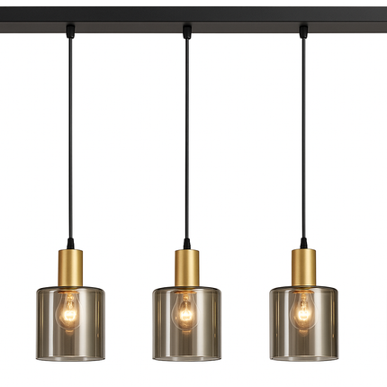 Industrial Modern Pendant Lamp – 5 Light Cluster with Black Base & Gold Holders – Dining Room or Loft Decor