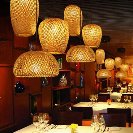 Handcrafted Bamboo Pendant Light Set – 3-Piece Natural Rattan Hanging Lamps