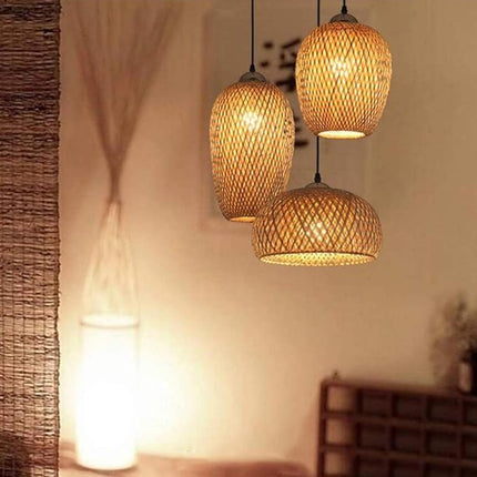 Handcrafted Bamboo Pendant Light Set – 3-Piece Natural Rattan Hanging Lamps