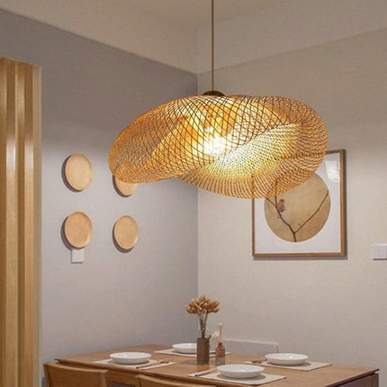 Creative Hand Woven Bamboo Pendant Lamp Shell Shape Bamboo Chandelier Ceiling Light Natural Bamboo Chandelier for Bedroom, Living Room, Tea Room (50CM)